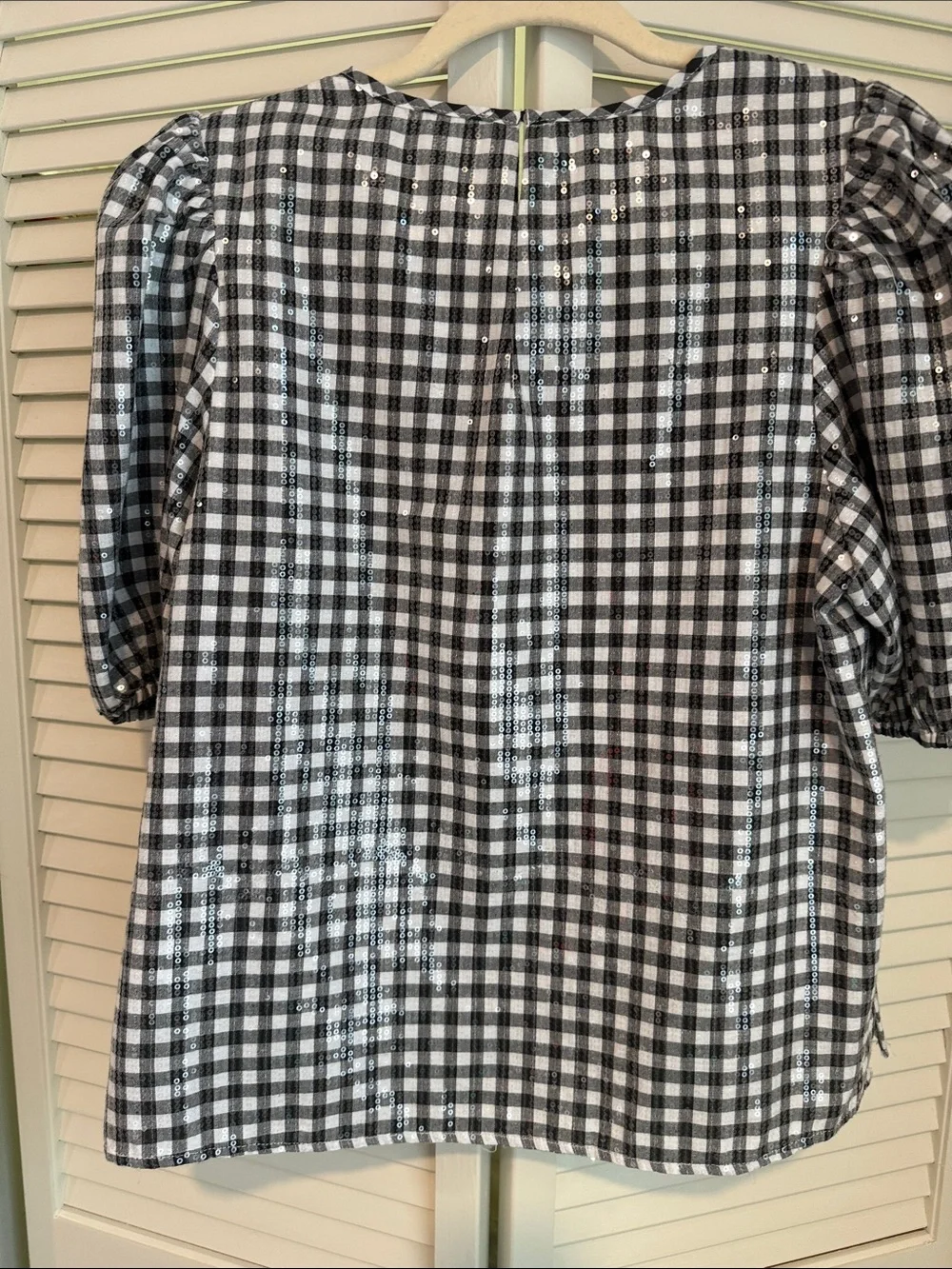 English Factory Black and White Gingham Puff Sleeve Top